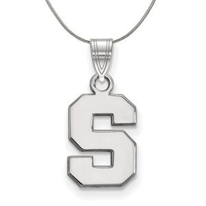 Sterling Silver Michigan State Small Initial S Necklace - 24 Inch
